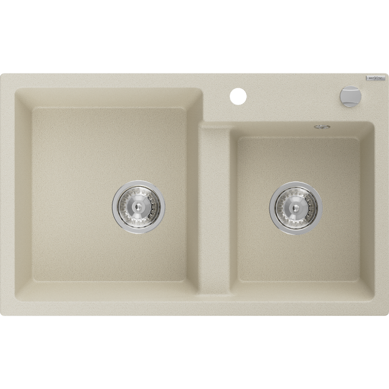 Mexen Tomas granieten gootsteen met 2 kommen 800 x 500 mm, beige, chrom sifon - 6516802000-69