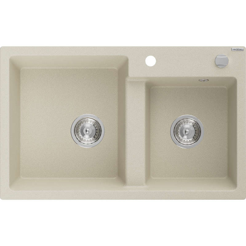 Mexen Tomas Granitspüle 2-Becken 800 x 500 mm, beige, Chrom-Siphon - 6516802000-69