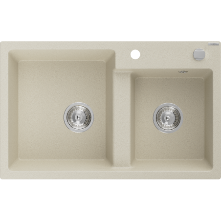 Mexen Tomas évier en granit à 2 cuves 800 x 500 mm, beige, siphon chromé - 6516802000-69