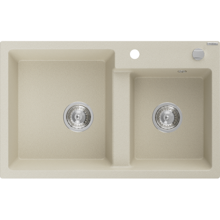 Mexen Tomas Granitspüle 2-Becken 800 x 500 mm, beige, Chrom-Siphon - 6516802000-69