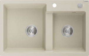 Mexen Tomas Granitspüle 2-Becken 800 x 500 mm, beige, Chrom-Siphon - 6516802000-69