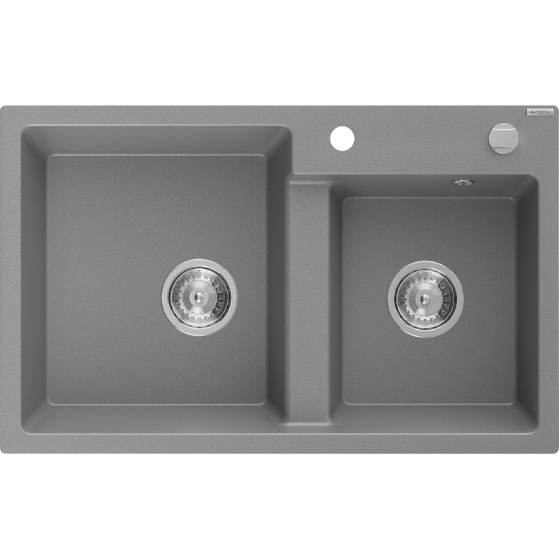 Mexen Tomas évier en granit 2 bacs 800 x 500 mm, gris, siphon chromé - 6516802000-71