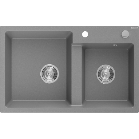 Mexen Tomas évier en granit 2 bacs 800 x 500 mm, gris, siphon chromé - 6516802000-71