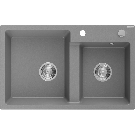 Mexen Tomas granite sink 2-bowl 800 x 500 mm, grey, chrome siphon - 6516802000-71