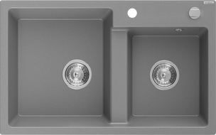 Mexen Tomas 2-Bowl Granite Sink 800 x 500 mm, Gray, Chrome Siphon - 6516802000-71