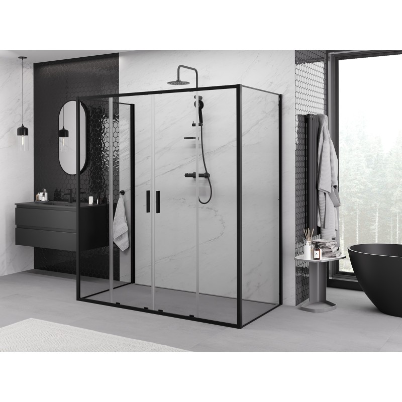 Mexen Exo-3S dušas kabīne 3-sienu bīdāma 200 x 85 cm, caurspīdīga, melna - 8152-200-085-70-00-3S