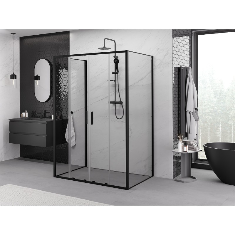 Mexen Exo-3S trīsdaļīga bīdāma dušas kabīne 160 x 90 cm, caurspīdīga, melna - 8152-160-090-70-00-3S