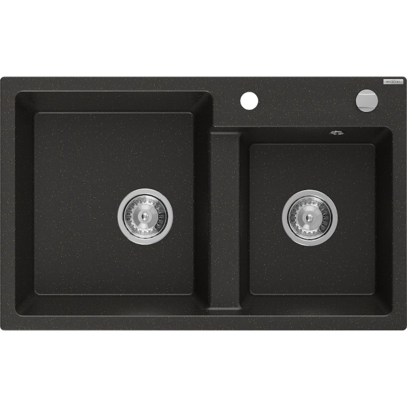 Mexen Tomas granieten spoelbak met 2 compartimenten 800 x 500 mm, zwart/goud metallic, chromen sifon - 6516802000-75