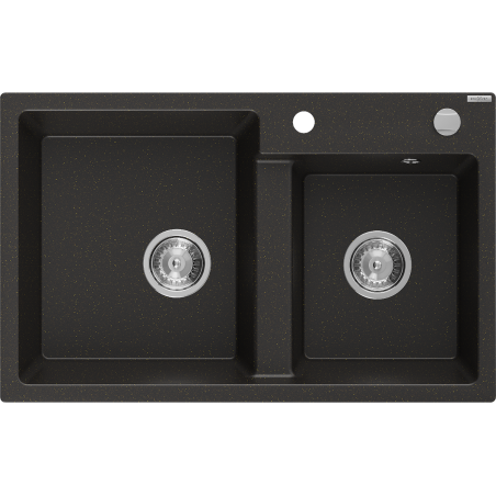 Mexen Tomas fregadero de granito de 2 compartimentos 800 x 500 mm, negro/oro metálico, sifón cromado - 6516802000-75