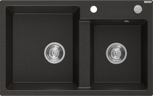 Mexen Tomas granieten gootsteen 2-vaks 800 x 500 mm, zwart/goud metallic, chrom sifon - 6516802000-75