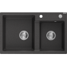 Mexen Tomas évier en granit 2 bacs 800 x 500 mm, noir moucheté, siphon chromé - 6516802000-76