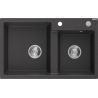 Mexen Tomas granite sink 2-bowl 800 x 500 mm, black speckled, chrome siphon - 6516802000-76