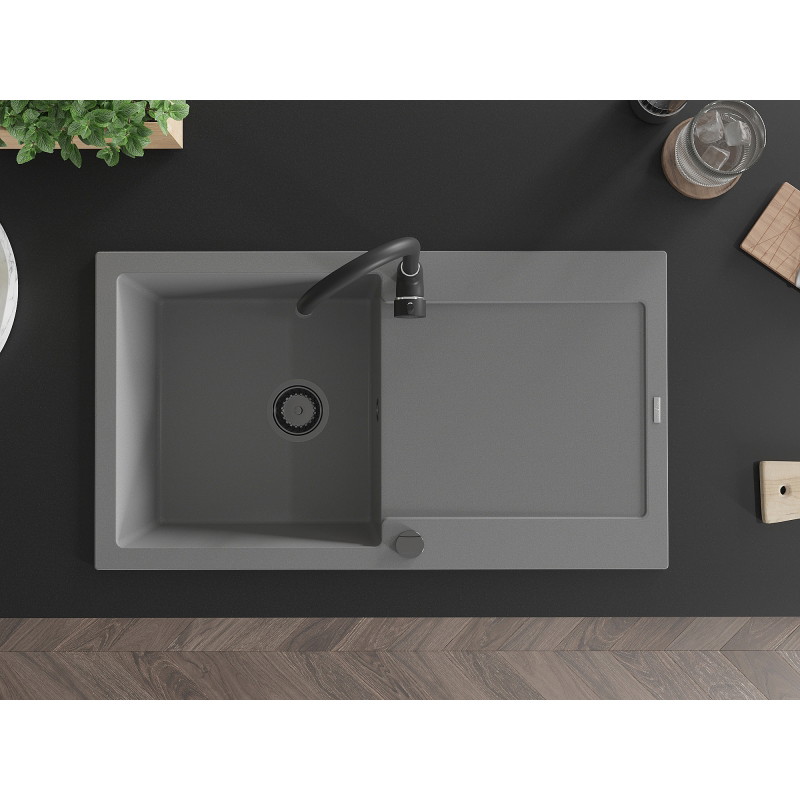 Mexen Leo fregadero de granito de 1 seno con escurridor y grifo de cocina Telma, gris - 6501-71-670200-70-B