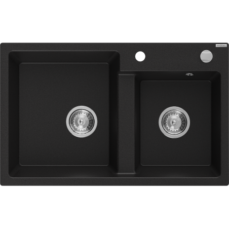 Mexen Tomas fregadero de granito 2 compartimentos 800 x 500 mm, negro, sifón cromo - 6516802000-77