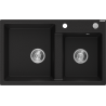 Mexen Tomas évier de cuisine en granit à 2 bacs 800 x 500 mm, noir, siphon chromé - 6516802000-77