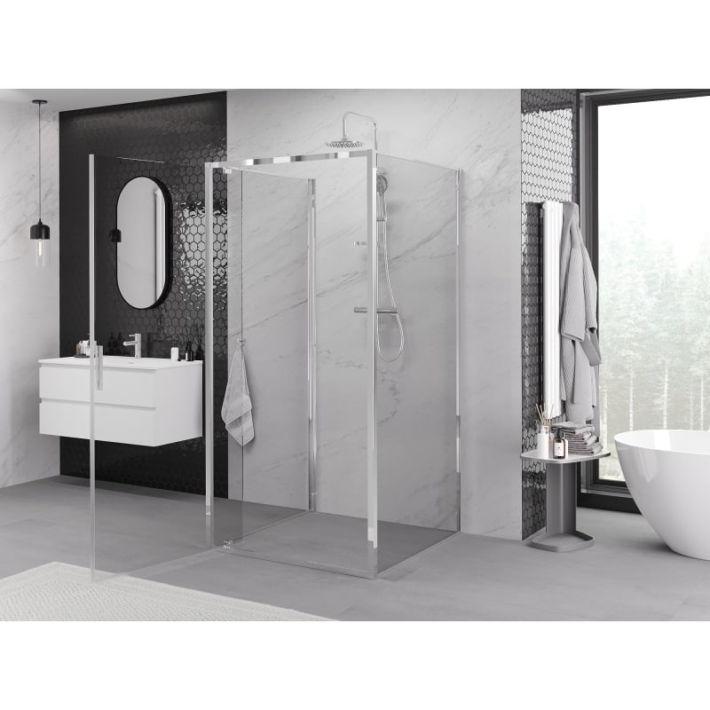 Mexen Exo-BR 3S cabina doccia a 3 pareti con porta battente 95 x 95 cm, trasparente, cromo - 8181-095-095-01-00-3S