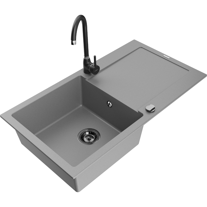 Mexen Leo fregadero de granito de 1 cubeta con escurridor y grifo de cocina Telma, gris - 6501-71-670200-70-B