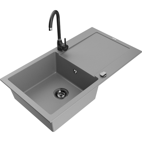 Mexen Leo fregadero de granito de 1 cubeta con escurridor y grifo de cocina Telma, gris - 6501-71-670200-70-B