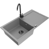 Mexen Leo 1-bowl granite kitchen sink with drainer and Telma kitchen tap, grey - 6501-71-670200-70-B