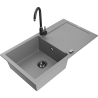 Mexen Leo zlewozmywak granitowy 1-komorowy z ociekaczem i baterią kuchenną Telma, szary - 6501-71-670200-70-B