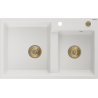 Mexen Tomas granieten gootsteen met 2 kamers 800 x 500 mm, wit, gouden sifon - 6516802000-20-G