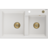 Mexen Tomas granite sink 2-chamber 800 x 500 mm, white, golden siphon - 6516802000-20-G