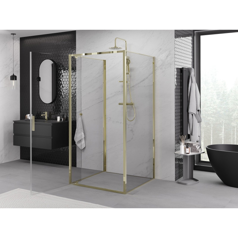 Mexen Exo-BR 3S cabine de duche de 3 lados com porta articulada 70 x 70 cm, transparente, dourada - 8181-070-070-50-00-3S