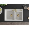 Mexen Tomas granieten gootsteen met 2 kamers 800 x 500 mm, wit, gouden sifon - 6516802000-20-G