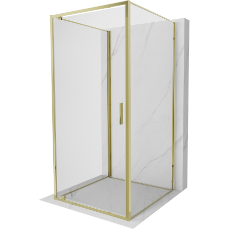Mexen Exo-3S trīssienu dušas kabīne, atverama, 75 x 75 cm, caurspīdīga, zelta - 8181-075-075-50-00-3S