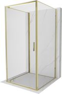 Mexen Exo-3S trīssienu dušas kabīne, atverama, 75 x 75 cm, caurspīdīga, zelta - 8181-075-075-50-00-3S