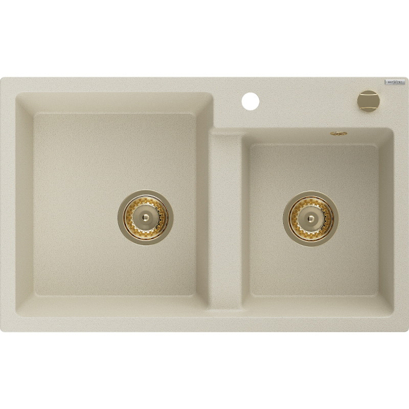 Mexen Tomas Granit gootsteen 2-kamer 800 x 500 mm, beige, gouden sifon - 6516802000-69-G