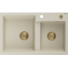 Mexen Tomas granieten spoelbak 2-kamer 800 x 500 mm, beige, gouden sifon - 6516802000-69-G