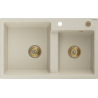 Mexen Tomas granite kitchen sink 2-bowl 800 x 500 mm, beige, gold siphon - 6516802000-69-G