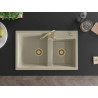 Mexen Tomas évier en granit 2 bacs 800 x 500 mm, beige, siphon doré - 6516802000-69-G