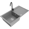 Mexen Leo granite sink 1-bowl with drainer and Telma kitchen tap, grey - 6501-71-670200-70