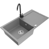 Mexen Leo granitno pomivalno korito z eno komoro, odcejalnikom in kuhinjsko pipo Telma, sivo - 6501-71-670200-70