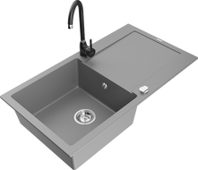 Mexen Leo fregadero de granito de 1 compartimento con escurridor y grifo de cocina Telma, gris - 6501-71-670200-70