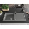 Mexen Leo granite sink 1-bowl with drainer and Telma kitchen tap, grey - 6501-71-670200-70