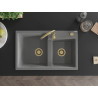 Mexen Tomas 2-Kammer Granitspüle 800 x 500 mm, grau, goldener Siphon - 6516802000-71-G