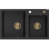 Mexen Tomas granite sink 2-chamber 800 x 500 mm, black/silver metallic, gold siphon - 6516802000-73-G