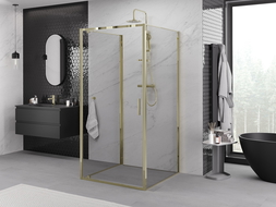Mexen Exo-3S trīssienu eņģu dušas kabīne 95 x 95 cm, caurspīdīga, zelta - 8181-095-095-50-00-3S