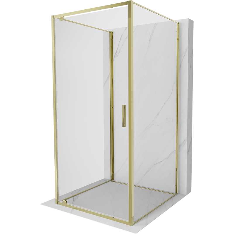 Mexen Exo-3S 3-sienu dušas kabīne ar veramām durvīm 100 x 100 cm, caurspīdīga, zelta - 8181-100-100-50-00-3S