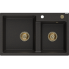 Mexen Tomas fregadero de granito de 2 cubetas 800 x 500 mm, negro/metalizado dorado, sifón dorado - 6516802000-75-G
