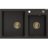 Mexen Tomas granieten spoelbak met 2 kamers 800 x 500 mm, zwart/goud metallic, gouden sifon - 6516802000-75-G