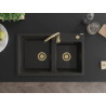 Mexen Tomas granit wastafel 2-kamer 800 x 500 mm, zwart/gouden metallic, sifon goud - 6516802000-75-G
