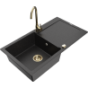Mexen Leo granitische spoelbak 1-compertiment met afdruiprek en keukenkraan Telma, zwart/zilveren metallic - 6501-73-670200-50