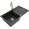 Mexen Leo Granitspüle 1-Becken mit Abtropffläche und Küchenarmatur Telma, schwarz/silber metallic - 6501-73-670200-50