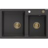 Mexen Tomas granieten spoelbak 2-kamers 800 x 500 mm, zwart gespikkeld, gouden sifon - 6516802000-76-G
