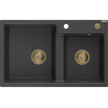 Mexen Tomas granite sink 2-bowl 800 x 500 mm, speckled black, gold siphon - 6516802000-76-G