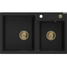 Mexen Tomas 2-bowl granite sink 800 x 500 mm, black, gold siphon - 6516802000-77-G